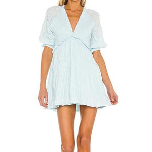 Lovers Friends Finnegan Dress Sky Blue Smocked Mini Babydoll S Cotton